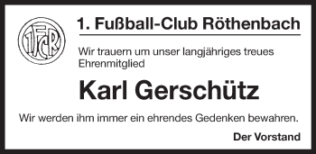 Traueranzeige von Karl Gerschütz von Pegnitz-Zeitung